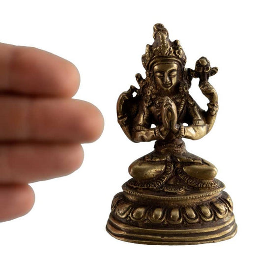Statue Tchenrezi en Laiton – Artisanat Bouddhiste Tibétain du Népal