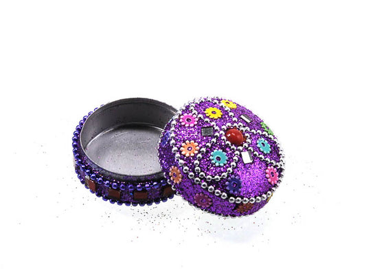 Petite Boîte Décorative Violette en Métal – Artisanat Indien