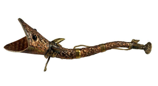 Trompette tibétaine serpent Dbang Dung en cuivre et laiton – Instrument rituel artisanal