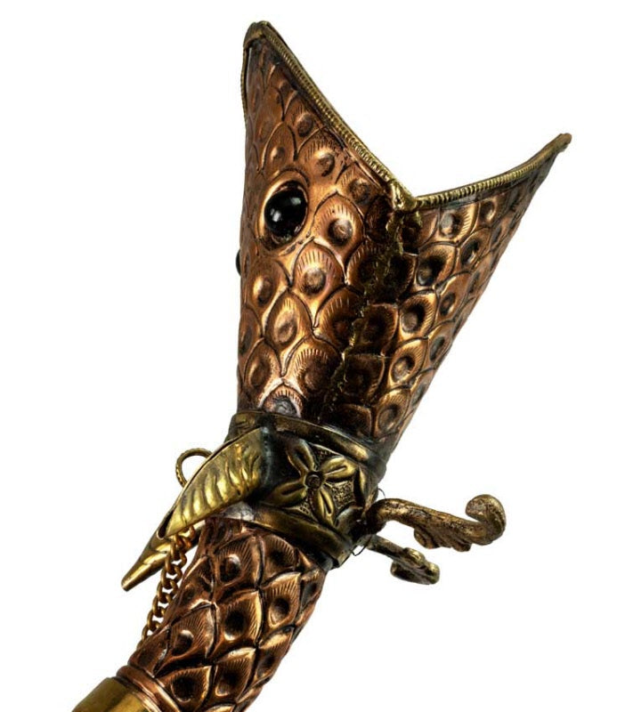 Trompette tibétaine serpent Dbang Dung en cuivre et laiton – Instrument rituel artisanal