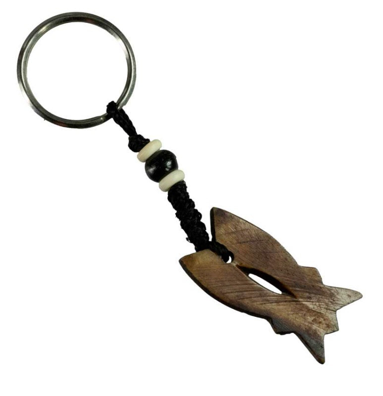 Porte-Clés Double Poisson Feng Shui en Os de Bovin – Artisanat Traditionnel du Népal