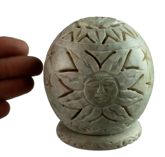 Photophore En Stéatite – Lampe Porte Bougie Artisanale Indienne Motif Soleil