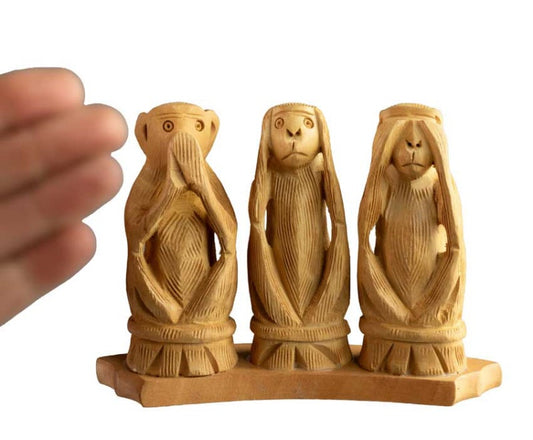 3 Singes De La Sagesse – Statuette En Bois