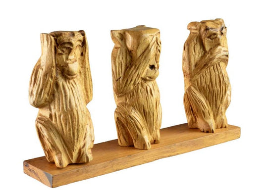 Statue 3 Singes de la Sagesse en Bois Marron – Artisanat Africain