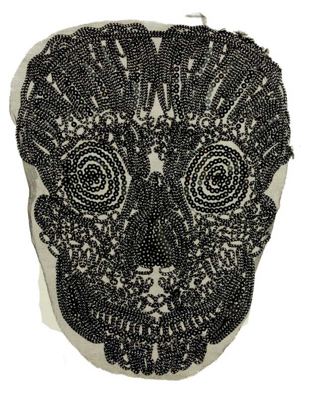 Grand Écusson Brodé Tête De Mort Noire – Artisanat Népalais