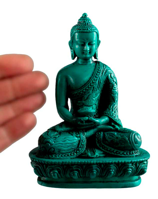 Statue Bouddha Amitabha Dhyana Mudra en Résine Turquoise – Artisanat du Népal