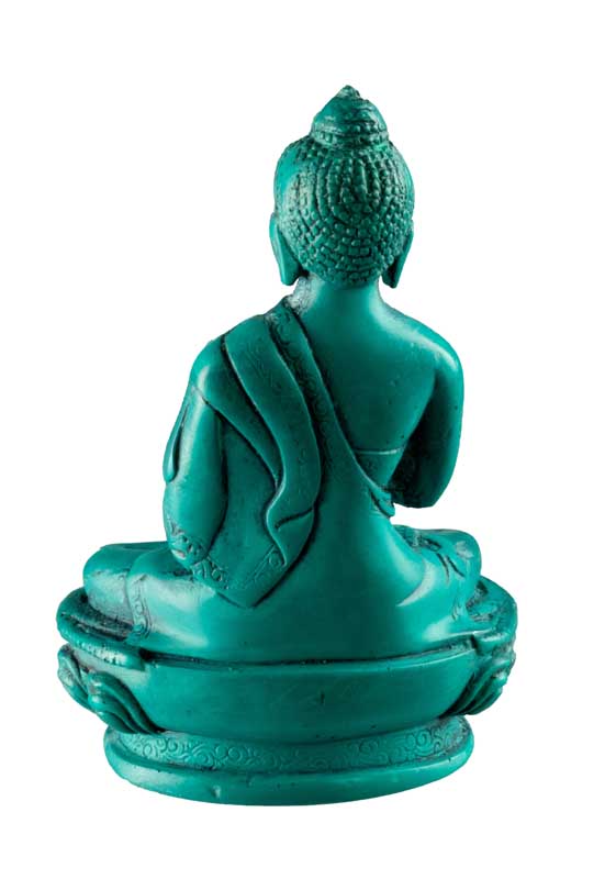 Statue Bouddha Vairocana Dharmachakra Mudra – Résine turquoise artisanale du Népal 11 cm