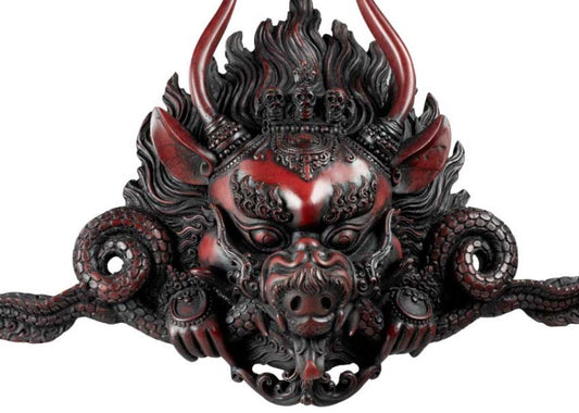 Masque Yamantaka en Résine Bordeaux 37 cm – Décoration Murale Népal