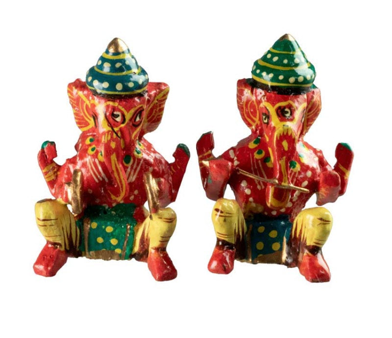 Set De 6 Statuettes Ganesh Musicien En Bois – Artisanat Indien