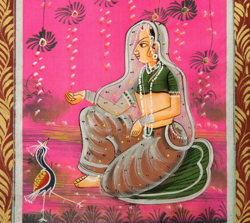 Peinture Rajput Miniature Art Mughal Inde : Séduction Royale 31 cm