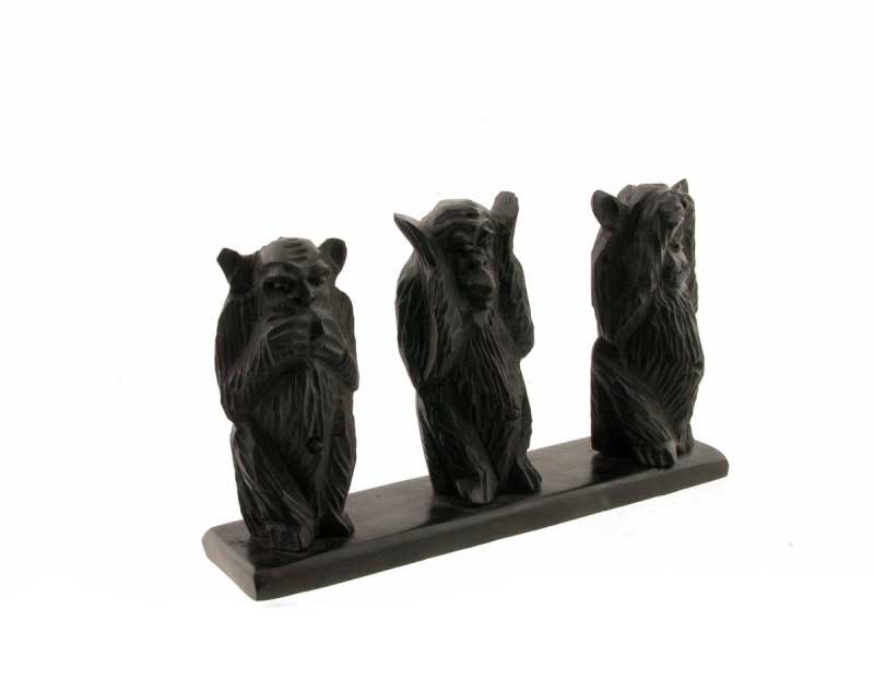 3 Singes de la Sagesse Africaine en Bois Sculpté