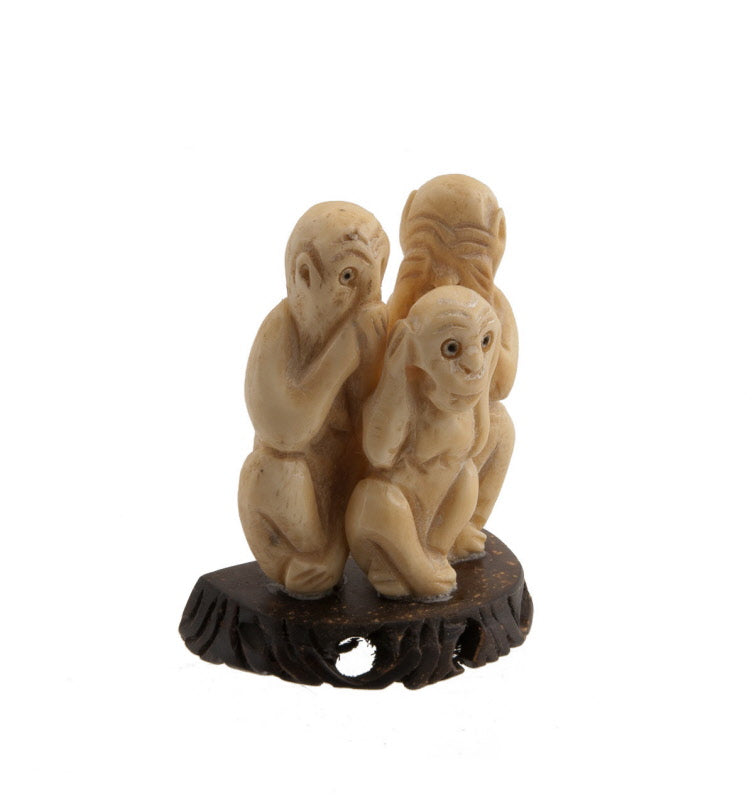 Statuette 3 Singes De La Sagesse En Os – Artisanat Népalais