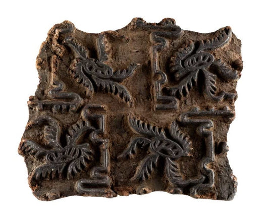 Ancien Grand Tampon Indien En Bois – Rajasthan Motifs Végétaux