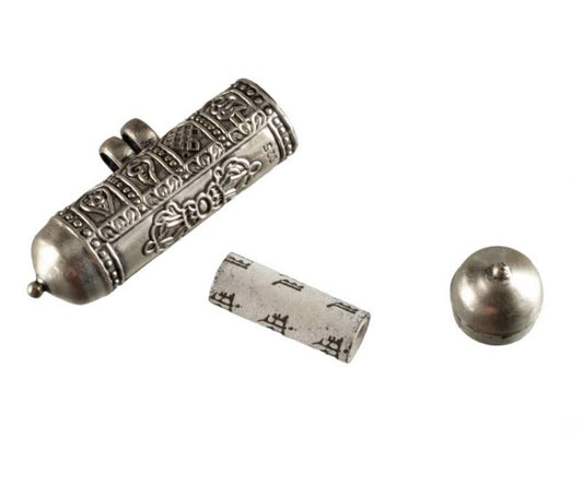Boîte De Prière Mantra Gau Tibétain En Argent – Reliquaire Bouddhiste Avec Symboles Auspicieux