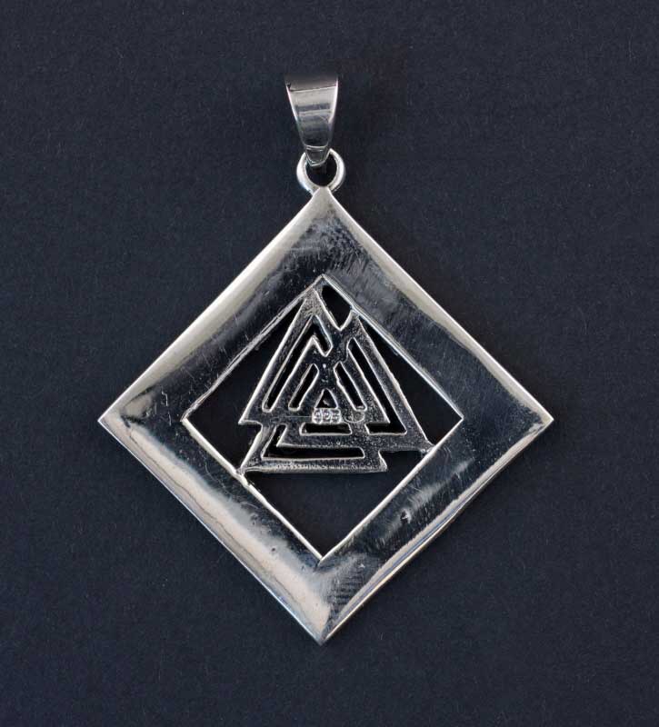 Pendentif Viking Valknut Triangle en Argent Massif 925