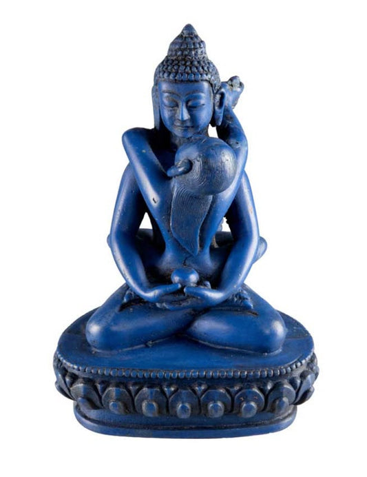 Statue Yab-Yum Bouddha Samantabhadra en Résine Bleu 12 cm