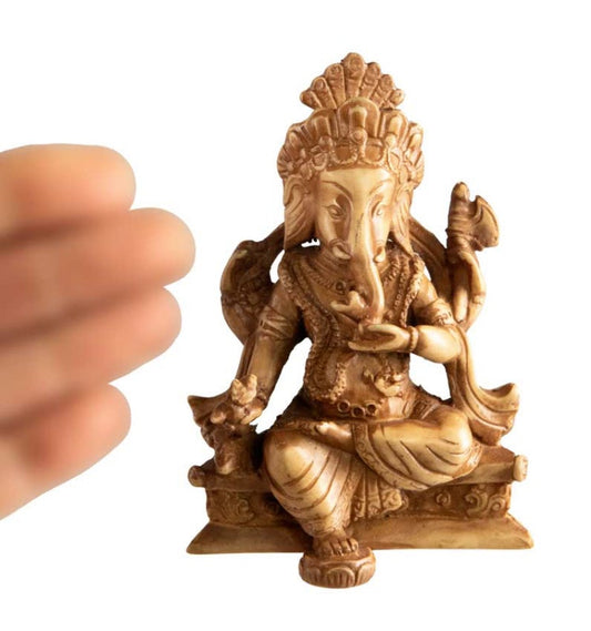 Statue Ganesh En Résine Beige – Artisanat Népalais