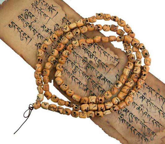 Mala Tibétain Crâne Tête De Mort En Os De Yak – Chapelet Bouddhiste 108 Perles