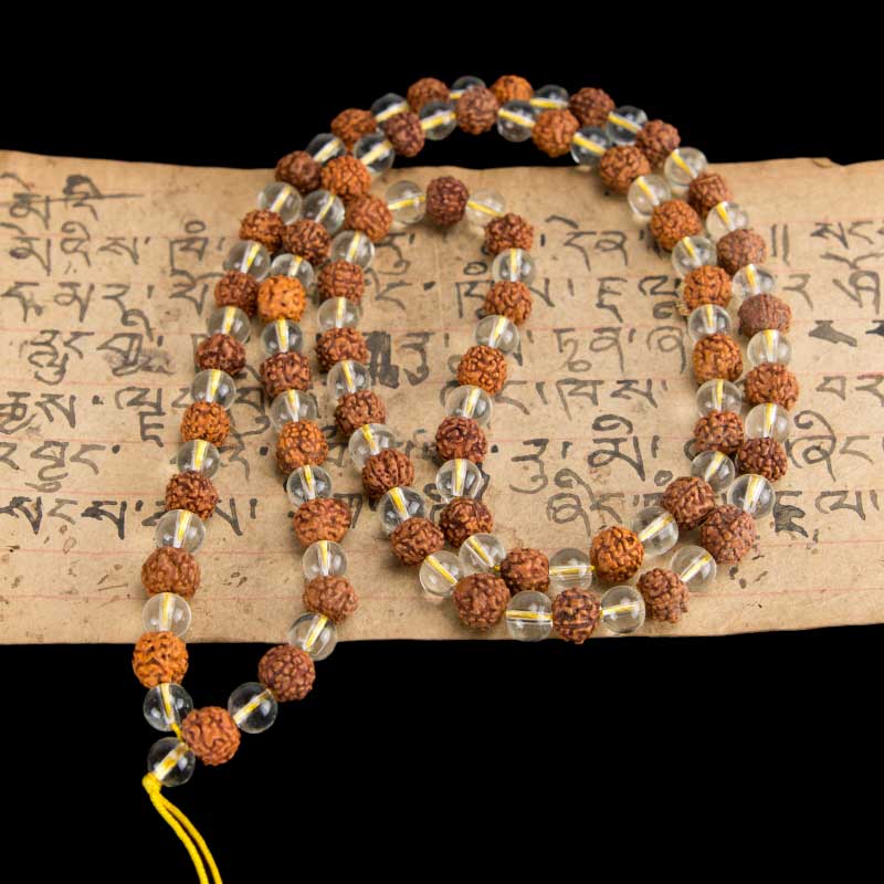 Mala Tibétain En Graines De Rudraksha Et Perles De Verre – Chapelet Sacré De Méditation