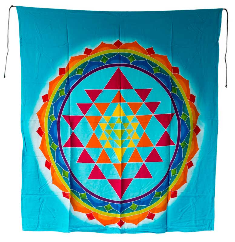 Batik Chakra Sri Yantra Fleur de Vie – Peinture Artisanale sur Coton de Bali