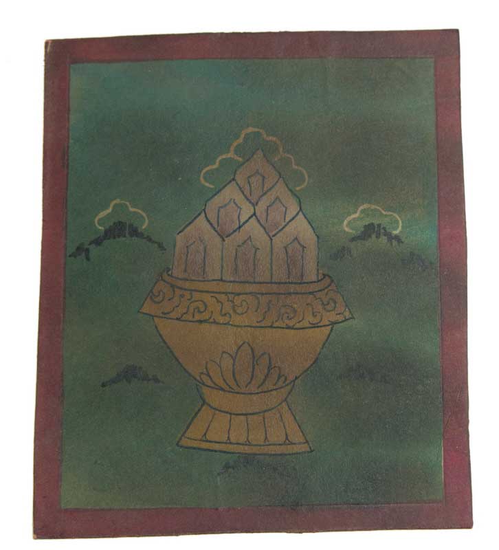 Tsakli Cinabre Offrande – Peinture Miniature Tibétaine Rituelle Artisanat Himalayen