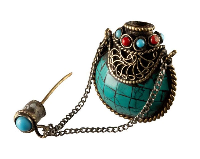 Tabatière Tibétaine Snuff Bottle Turquoise – Artisanat du Népal