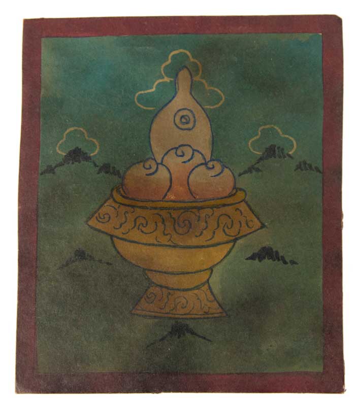 Tsakli Symbole Cinabre – Peinture Miniature Tibétaine Rituelle Artisanat Himalayen
