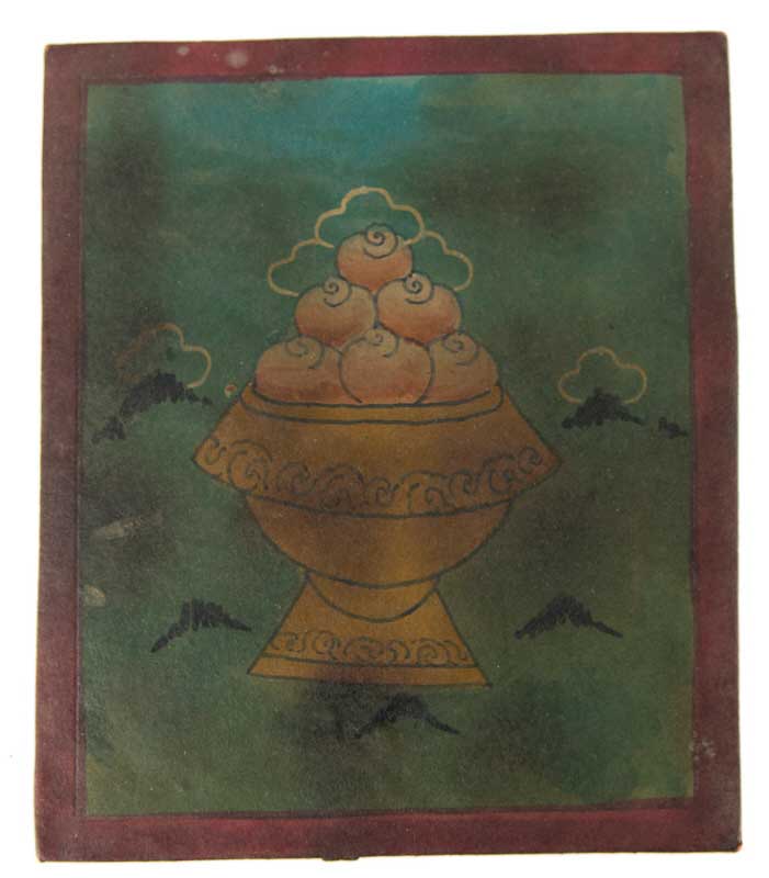 Tsakli Cinabre Offrande – Peinture Miniature Tibétaine Rituelle Artisanat Himalayen
