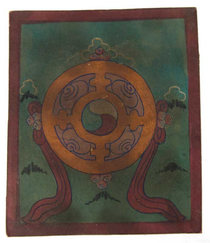 Tsakli Roue Du Dharma – Peinture Miniature Tibétaine Rituelle Artisanat Himalayen