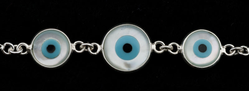 Bracelet œil bleu Nazar Boncuk en argent 925 et nacre – Bijou ethnique protecteur