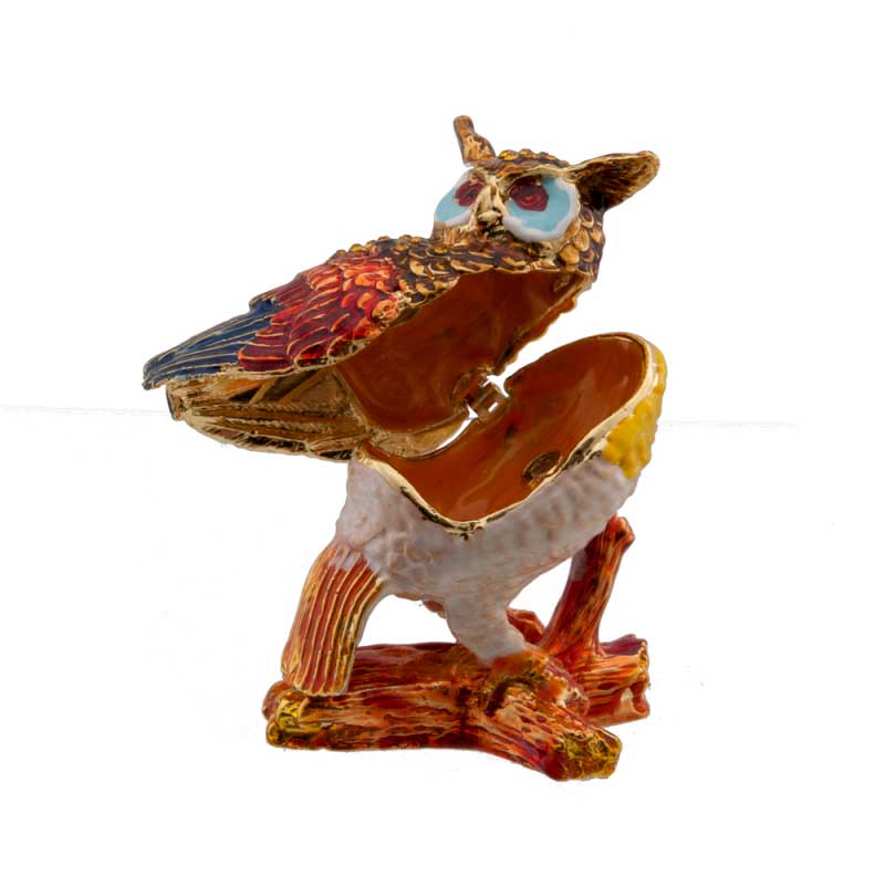Boîte Cloisonnée Chouette – Boîte à Bijoux Artisanale en Émail