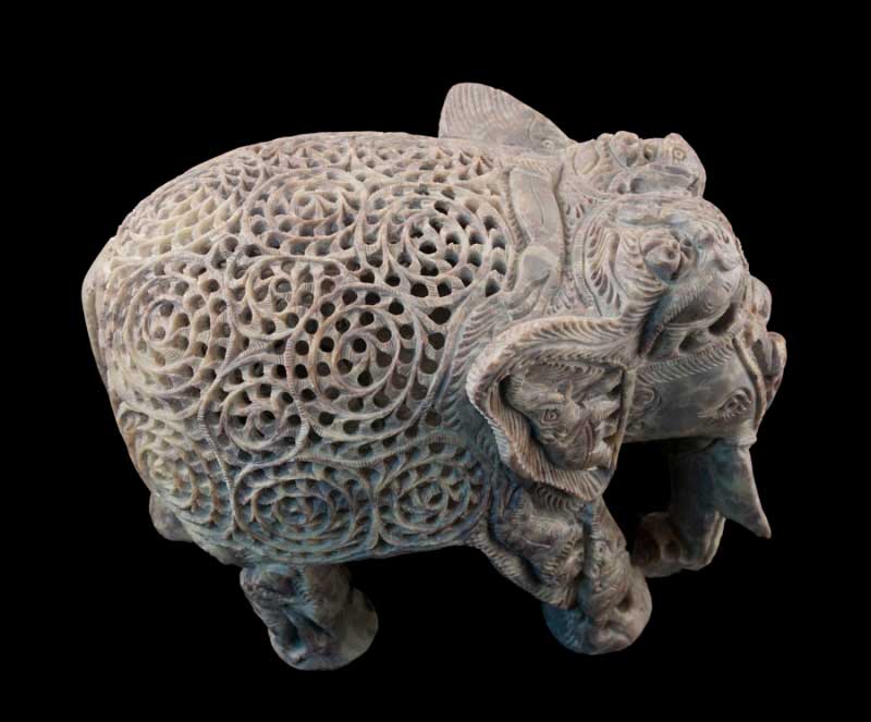 Statue Éléphant En Stéatite – Très Grand Modèle – Artisanat Indien De Prestige