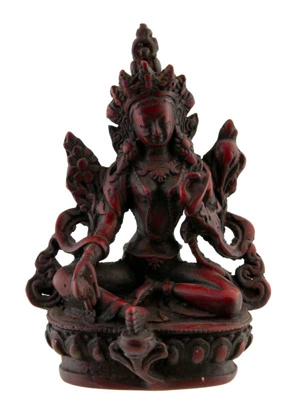 Statue Bouddhiste Tara Verte En Résine Bordeaux – Artisanat Du Népal