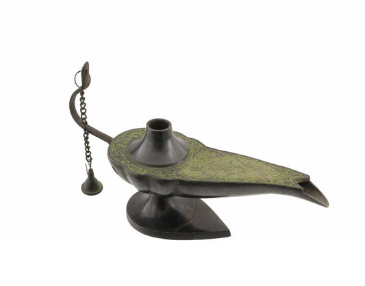 Grande Lampe d’Aladin en Laiton 30 cm – Patine Brune et Verte – 100 % Fait Main en Inde