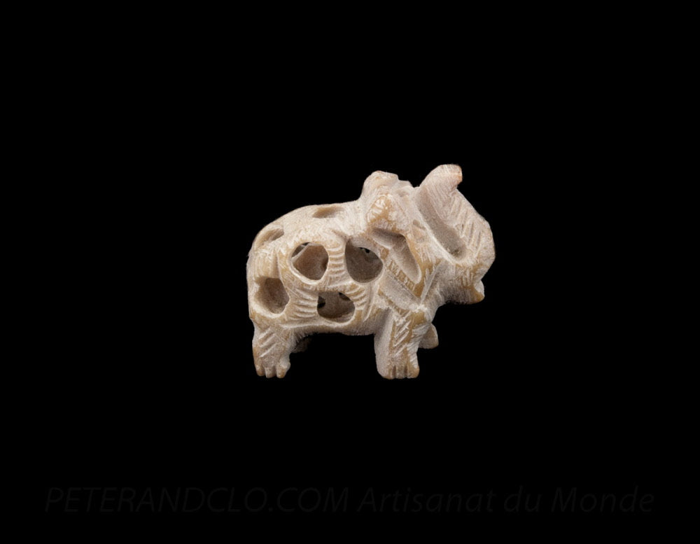 Mini Éléphant En Pierre Stéatite – Trompe En L’Air, Artisanat Indien
