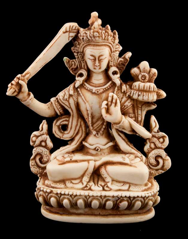 Statue Manjushri en Résine Blanc Antique 11 cm – Déité Bouddhiste Tibétaine du Népal