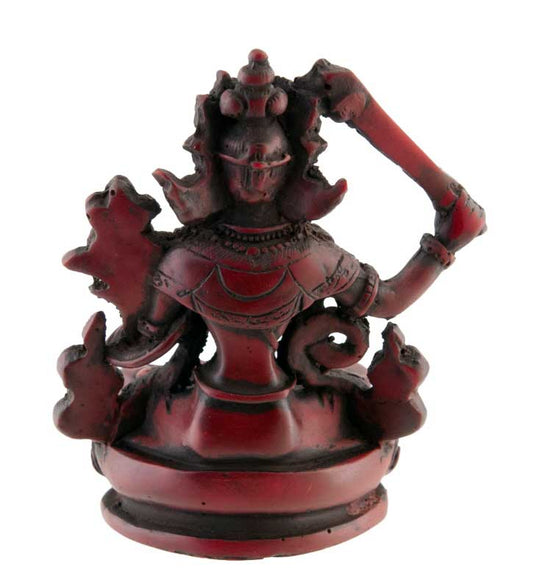 Statue Bouddhiste Manjushri En Résine Bordeaux – Symbole De Sagesse Tibétaine