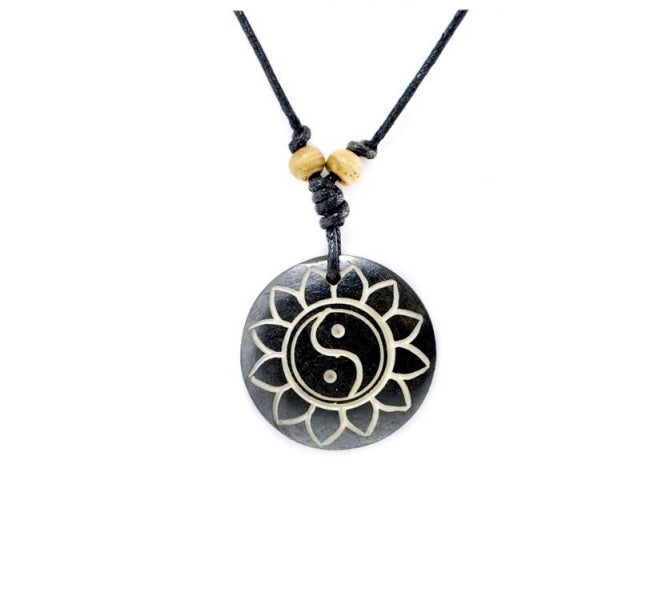 Collier Pendentif Yin Yang Bouddhisme En Os De Yak