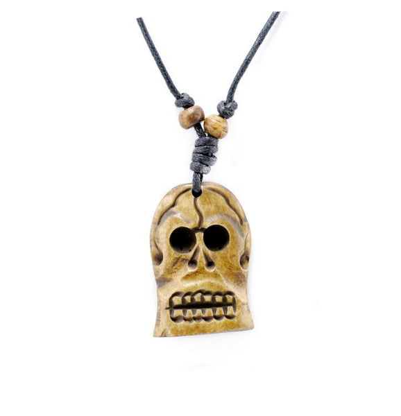 Collier Pendentif Tête de Mort Tibétain en Os de Yak