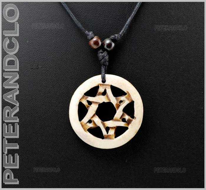 Collier Pendentif Étoile Pentagramme De Protection En Os De Yak