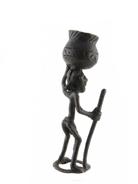 Figurine Bronze Bamoun – Paysanne Porteuse D’une Cruche – Artisanat Du Cameroun