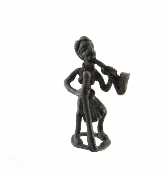 Figurine Bronze Bamoun – Fumeur De Pipe – Artisanat Traditionnel Du Cameroun