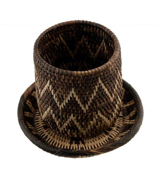 Porte-Canette Avec Soucoupe En Vannerie Nito – Artisanat Mangyan Des Philippines