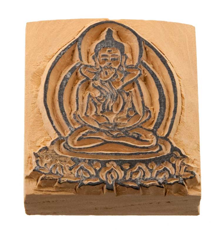 Tampon Encreur En Bois Sculpté Bouddha Samantabhadra Symbole Bouddhiste
