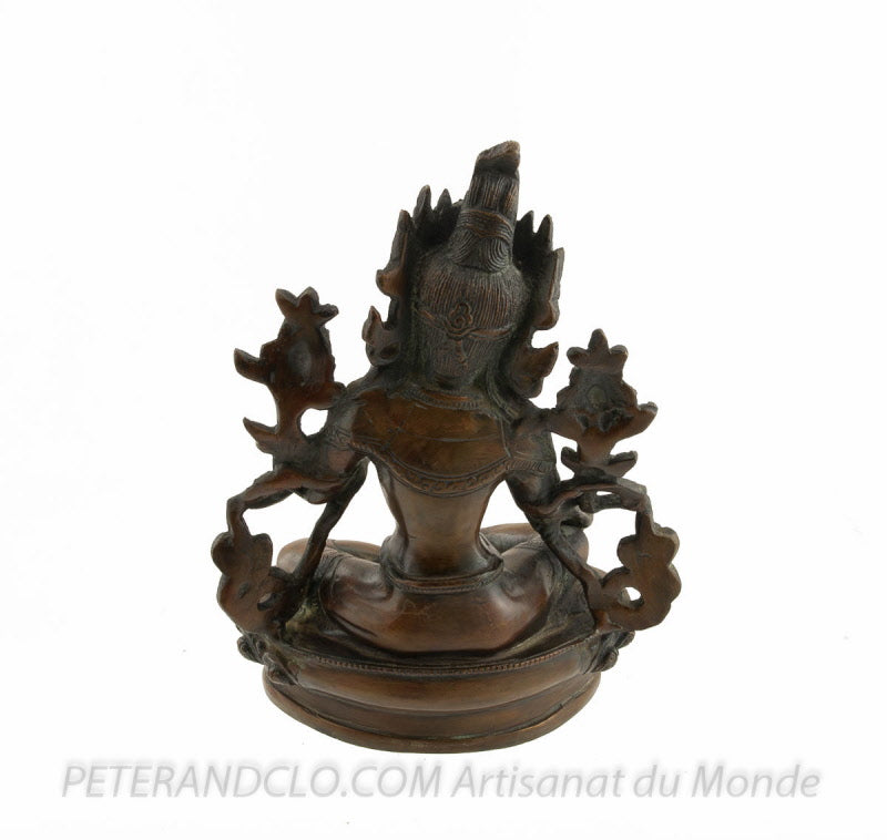 Statue Bouddhiste Tara Verte Assise Sur Lotus En Laiton – Artisanat Du Népal