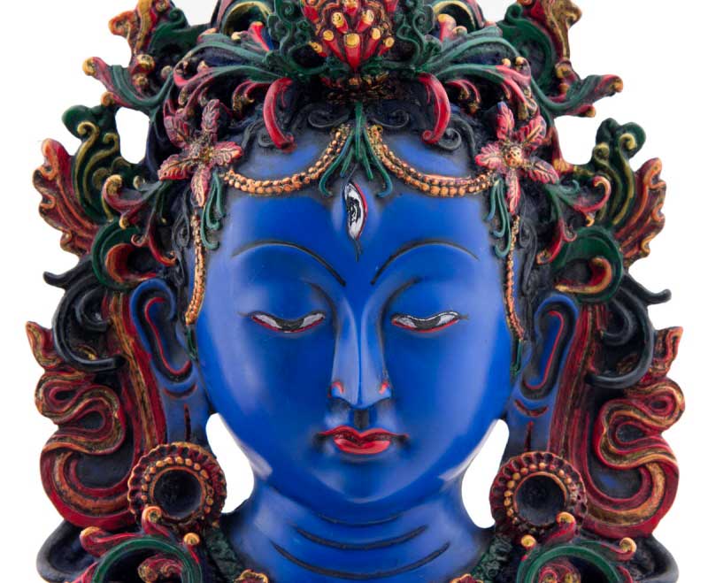Visage Mural Bouddhiste Tara Verte En Résine Colorée – Symbole De Compassion