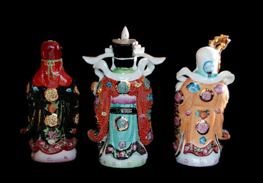Trois Sages Chinois Fuk Luk Sau – Grandes Statuettes en Porcelaine