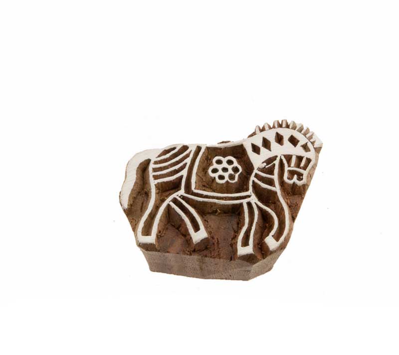 Tampon Encreur En Bois Indien – Motif Cheval