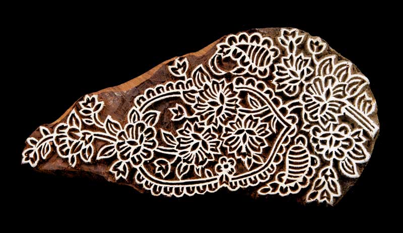 Tampon Encreur À Batik En Bois Sculpté – Motif Fleur De Pushkar