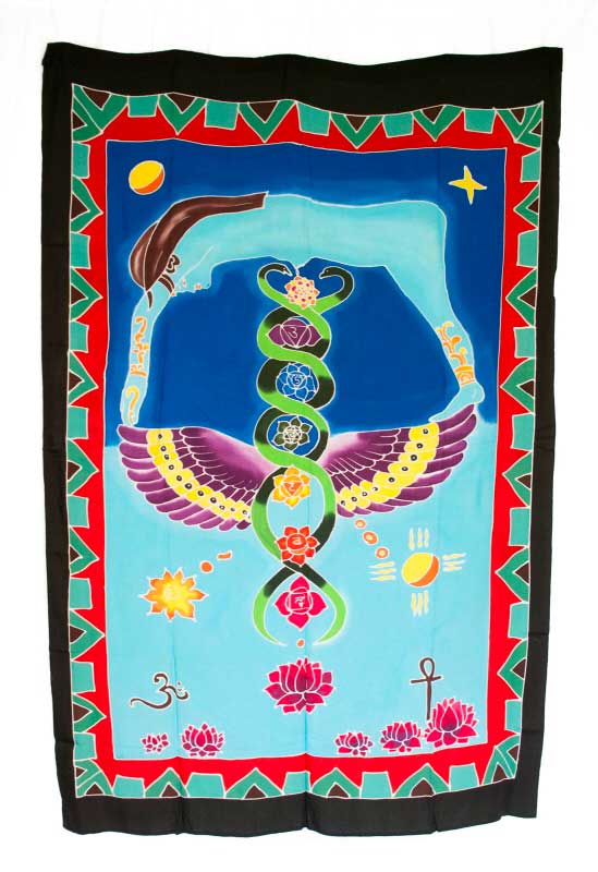 Batik Chakra Connexion Caducée – Peinture Artisanale sur Coton de Bali